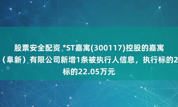 股票安全配资 *ST嘉寓(300117)控股的嘉寓光能科技（阜新）有限公司新增1条被执行人信息，执行标的22.05万元