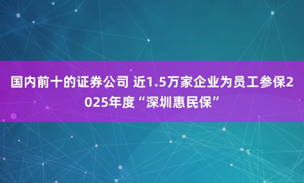 国内前十的证券公司 近1.5万家企业为员工参保2025年度“深圳惠民保”